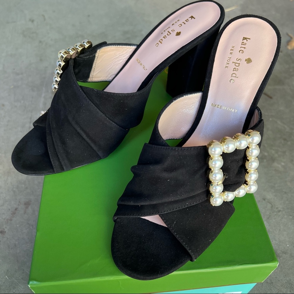 NEW Kate Spade New York Imane Block heels mules leather suede 8.5 Italy